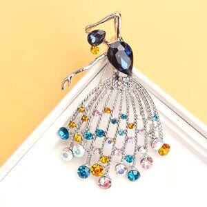 Brooch Dancing Girl Ballet Rhinestone Crystal Glam Trendy Stylish Sparkle Diva